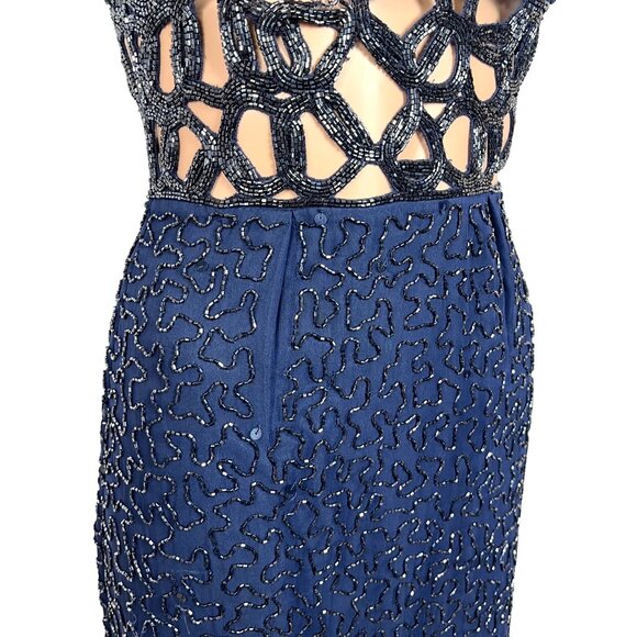 Sean Collection Navy Cutout Beaded Silk Gown Fully Lined Formal Evening Dress XS - Picture 6 of 12